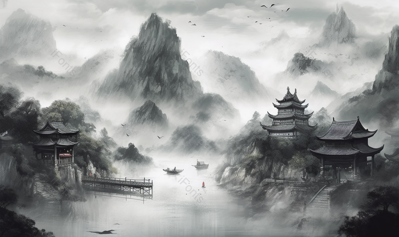 古代建筑水墨山水画万里长城国画中国风,插画/手绘图,插画/手绘图库,插画/手绘图下载,插画/手绘